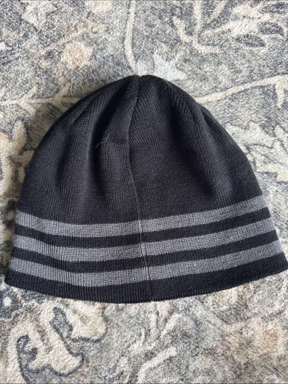 adidas Black Beanie with Gray Stripe Logo - Picture 2 of 5